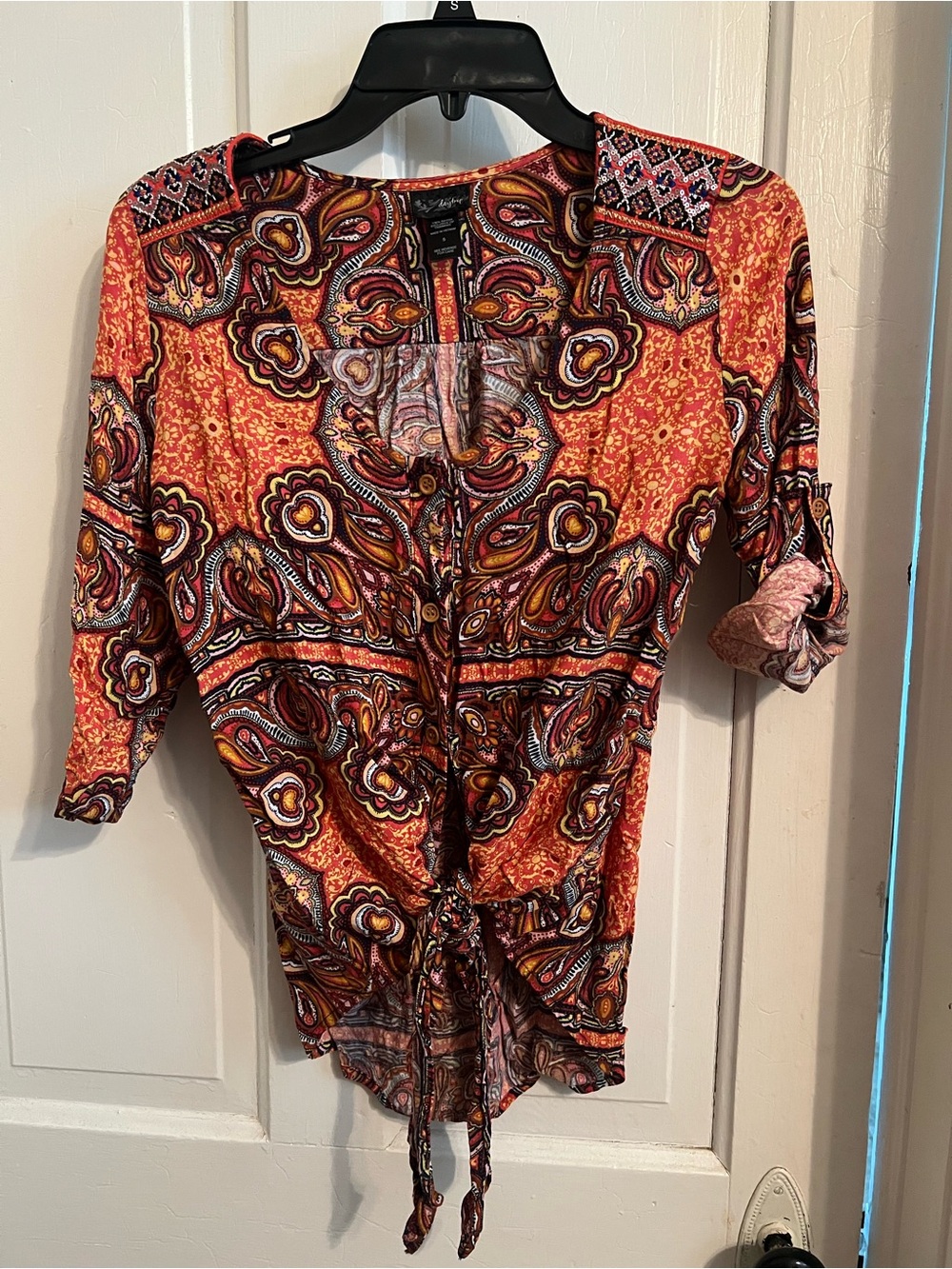 Daytrip Orange Paisley Tie-Front Blouse
